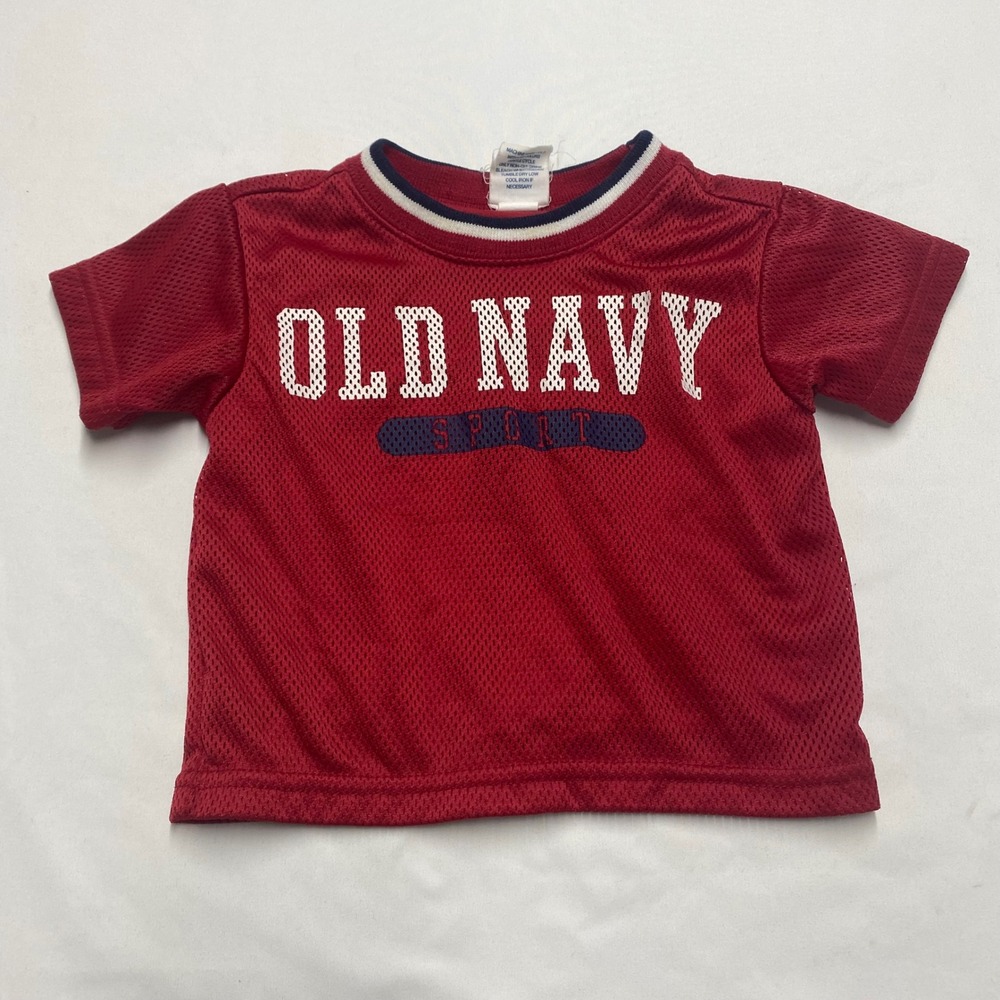 Old Navy Sport Red Mesh Jersey Tee Infant 3-6 Months Short Sleeve Retro Logo